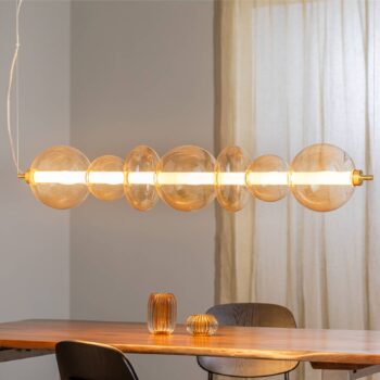 LED závesné svietidlo Daphne, sklo jantárové-transparentné, dĺžka 118 cm
