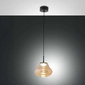 LED závesné svietidlo Deva, jantárové, sklo, Ø 25 cm, CCT, stmievateľné