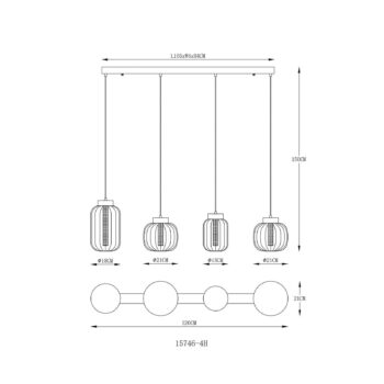 LED závesné svietidlo Fluoro, dymovo sivé, dĺžka 120 cm, 4-pl.