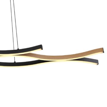 LED závesné svietidlo Geronimo, dĺžka 108 cm, čierna/drevený vzhľad