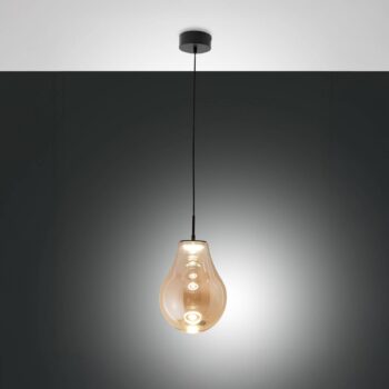 LED závesné svietidlo Noa, jantárové, sklo, Ø 25 cm, CCT, stmievateľné