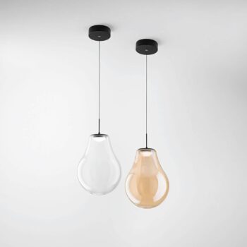 LED závesné svietidlo Noa, jantárové, sklo, Ø 25 cm, CCT, stmievateľné