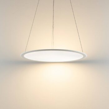 LED závesné svietidlo PANEL, biele, Ø 63 cm, kov, CCT, stmievateľné, 50 W