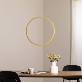 LED závesné svietidlo Saturno vertikálne, zlaté, Ø 50 cm, kov