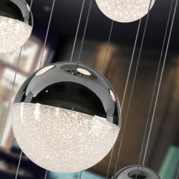 LED závesné svietidlo Sphere, 14 svetiel, chróm, stmievateľné, Ø 60 cm