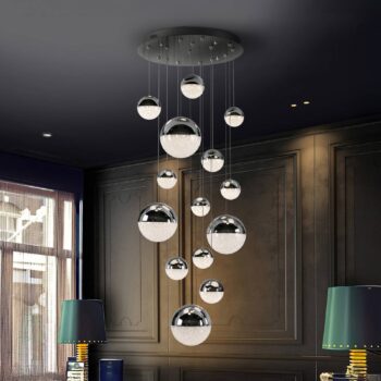 LED závesné svietidlo Sphere, 14 svetiel, chróm, stmievateľné, Ø 60 cm