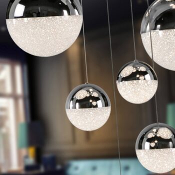 LED závesné svietidlo Sphere, 14 svetiel, chróm, stmievateľné, Ø 60 cm