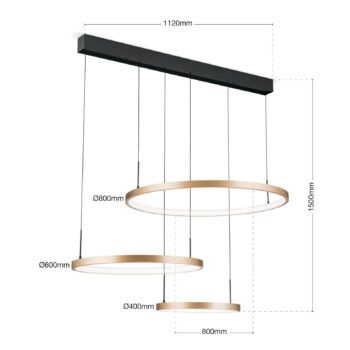 LED závesné svietidlo Sphere, 3-pl., čierna/zlatá