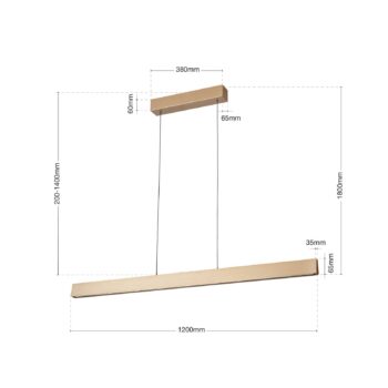LED závesné svietidlo Tara, zlatá farba, dĺžka 120 cm, hliník/oceľ