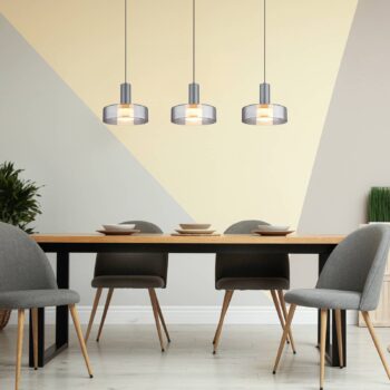LED závesné svietidlo, dĺžka 90 cm, dymová sivá, 3-pl. sklo