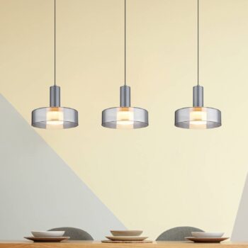 LED závesné svietidlo, dĺžka 90 cm, dymová sivá, 3-pl. sklo
