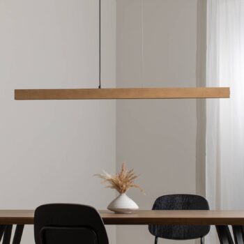 LED závesné svietidlo z dreva Teo, borovica, 126 cm, dotykový stmievač