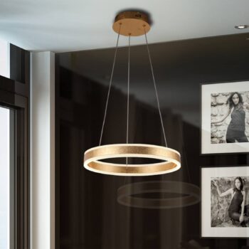 LED závesné svietidlo, zlatá farba, Ø 50 cm, kov