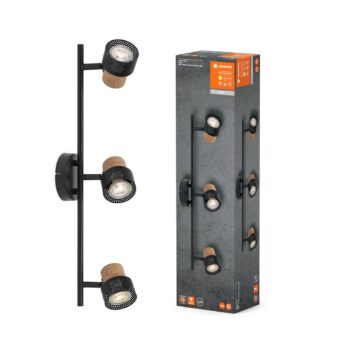 LEDVANCE LED stropný reflektor Cork, GU10, 3-svetelný, dlhý, čierny