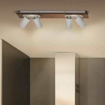 LEDVANCE LED stropný reflektor Mercury GU10, 4-svetelný, drevo/biela
