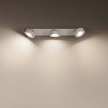 LEDVANCE LED stropný reflektor Pluto, oceľ, drevo, 3-svetelný, biely