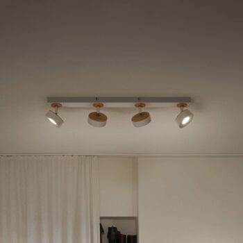 LEDVANCE LED stropný reflektor Pluto, oceľ, drevo, 4 svetlá, biely