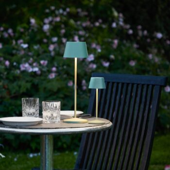 LOOM DESIGN LED dobíjacia stolová lampa Modi Micro, IP65 zeleno-sivá