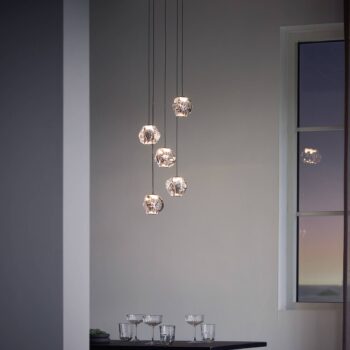 LOOM DESIGN LED závesné svietidlo Ice Ball, chróm/čierna, 5 svetiel