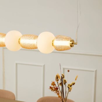 LOOM DESIGN LED závesné svietidlo Pearl 7, jantárové/zlaté, sklo, 110 cm