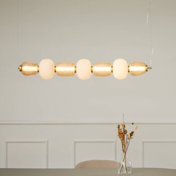 LOOM DESIGN LED závesné svietidlo Pearl 7, jantárové/zlaté, sklo, 110 cm