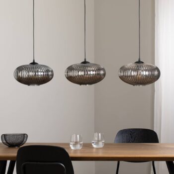 Lampa do jedálne Coco, dĺžka 115 cm, čierna/dymovo sivá, 3 svetlá.