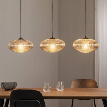 Lampa do jedálne Coco, dĺžka 115 cm, čierna/dymovo sivá, 3 svetlá.