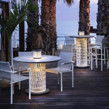 Les Jardins LED solárna stolová lampa Halo, biela, hliník/granit