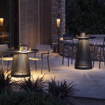 Les Jardins LED solárna stolová lampa Halo, sivá, hliník/granit