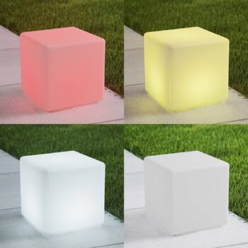 Lindby Akumulátorové vonkajšie LED svietidlo Cubara, RGB, kocka, plast
