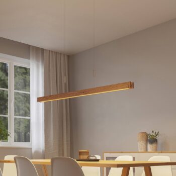 Lindby Alimara LED závesné svietidlo z dreva, drevo, dĺžka 138 cm