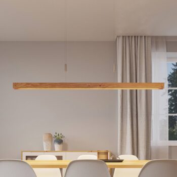 Lindby Alimara LED závesné svietidlo z dreva, drevo, dĺžka 138 cm