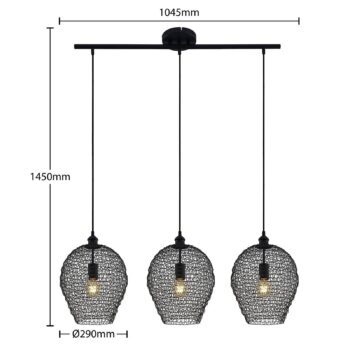 Lindby Benja závesná lampa, 3-plameňová, čierna