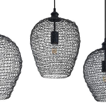 Lindby Benja závesná lampa, 3-plameňová, čierna