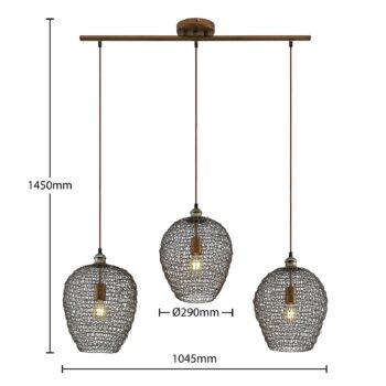 Lindby Benja závesná lampa, 3-plameňová, mosadz