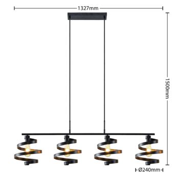 Lindby Colten závesná lampa, 4-pl, čierna