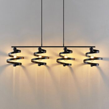 Lindby Colten závesná lampa, 4-pl, čierna