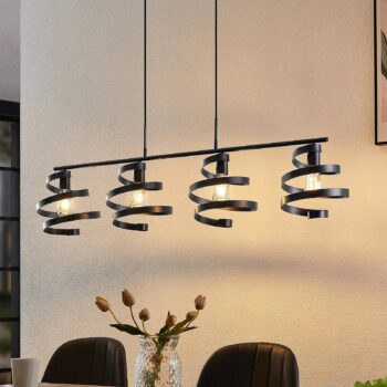 Lindby Colten závesná lampa, 4-pl, čierna