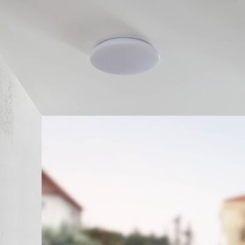 Lindby Doki LED vonkajšie stropné svietidlo, 34 cm, biele, plast
