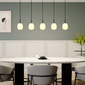 Lindby Etiena závesná lampa 5-pl., sklo opál