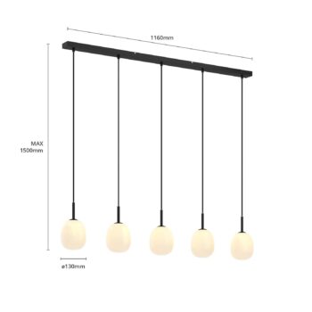 Lindby Etiena závesná lampa 5-pl., sklo opál