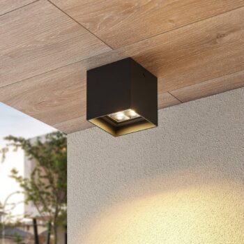 Lindby Eveta LED stropné svietidlo, 10 cm, antracitová farba, hliník, IP65