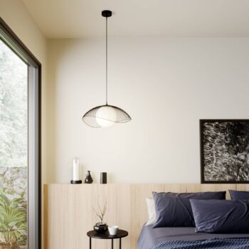 Lindby Fabronia závesná lampa, mriežka, guľa sklo