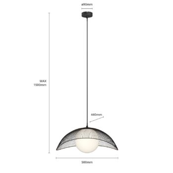 Lindby Fabronia závesná lampa, mriežka, guľa sklo