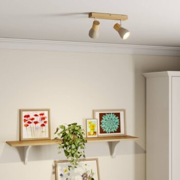 Lindby Filiz reflektor, 2 svetlá, 27 cm, drevo, betón, E14