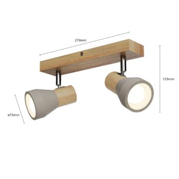 Lindby Filiz reflektor, 2 svetlá, 27 cm, drevo, betón, E14