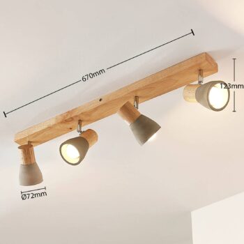 Lindby Filiz reflektor, 4 svetlá, 77 cm, drevo, betón, E14