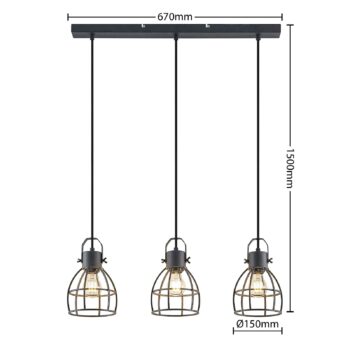 Lindby Flintos závesná lampa, 3-plameňová, čierna