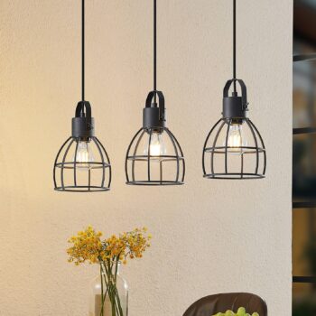 Lindby Flintos závesná lampa, 3-plameňová, čierna