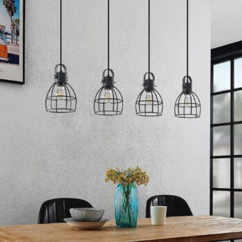 Lindby Flintos závesná lampa, 4-plameňová, čierna